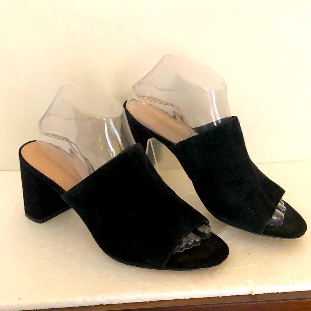 BCBGeneration Black Suede Block Heel Mules Size 9.5.